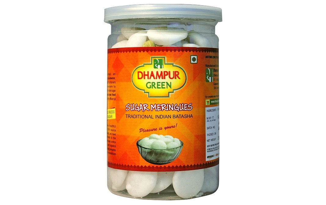 Dhampur Green Sugar Meringues - Traditional Indian Batasha   Jar  250 grams